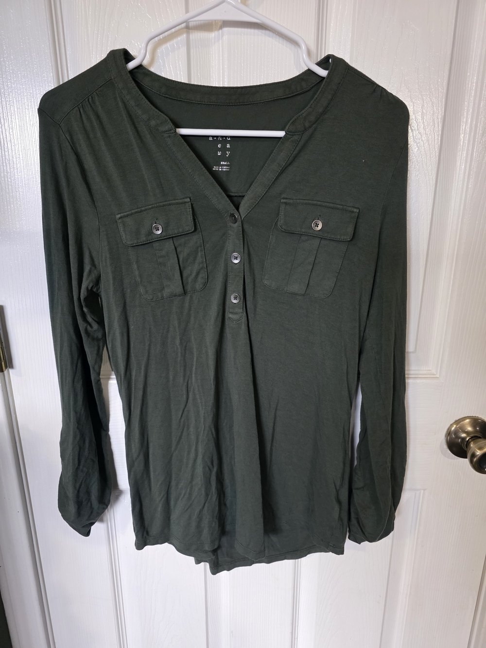 a new day Dark Olive V-Neck Long-Sleeve Henley Top